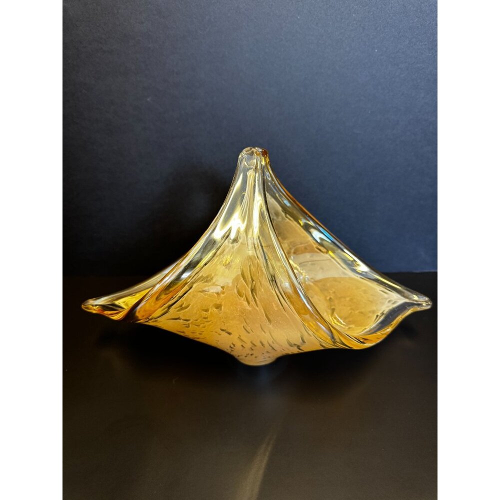Vintage Murano Handblown Amber Glass Decorative Centerpiece Bowl